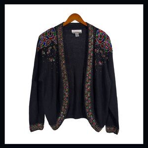 Vintage Silk Angora Beaded Sequin Floral Knit Cardigan Sweater Holiday Size 24